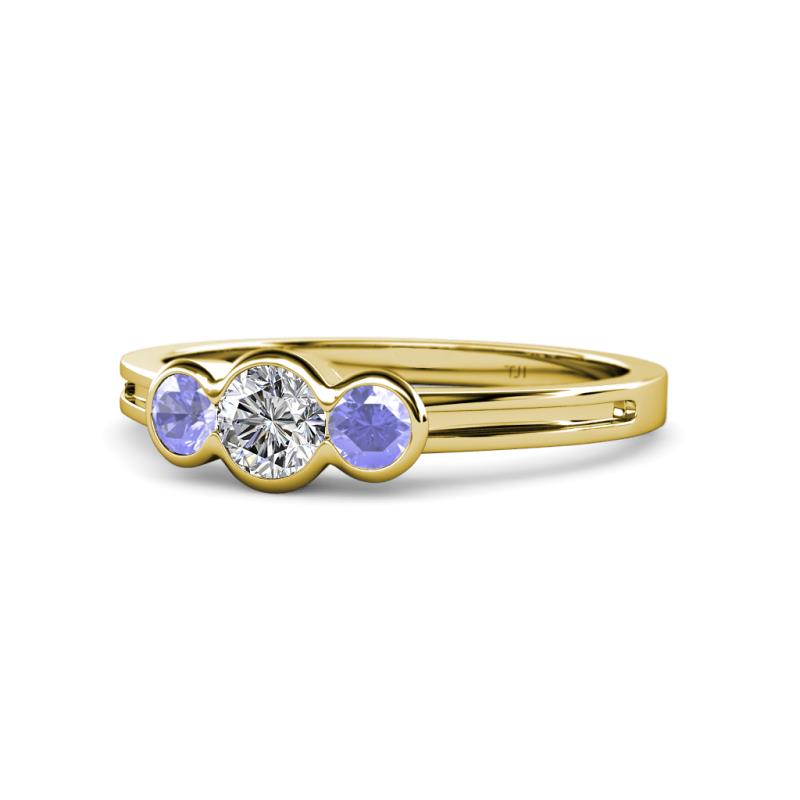 Irina 0.49 ctwLab Grown Diamond With Side Tanzanite Three Stone Engagement Ring 
