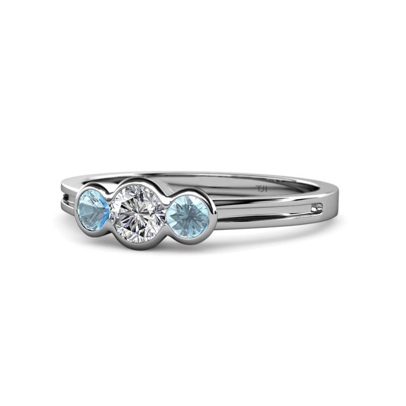 Irina 0.47 ctwLab Grown Diamond With Side Aquamarine Three Stone Engagement Ring 