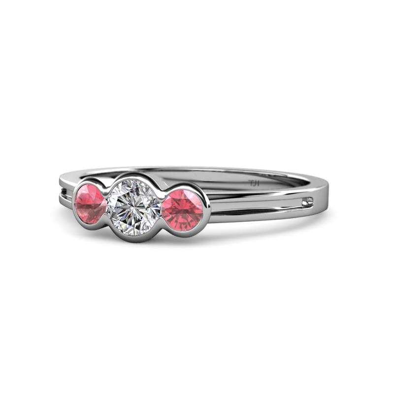 Irina 0.47 ctwLab Grown Diamond With Side Pink Tourmaline Three Stone Engagement Ring 