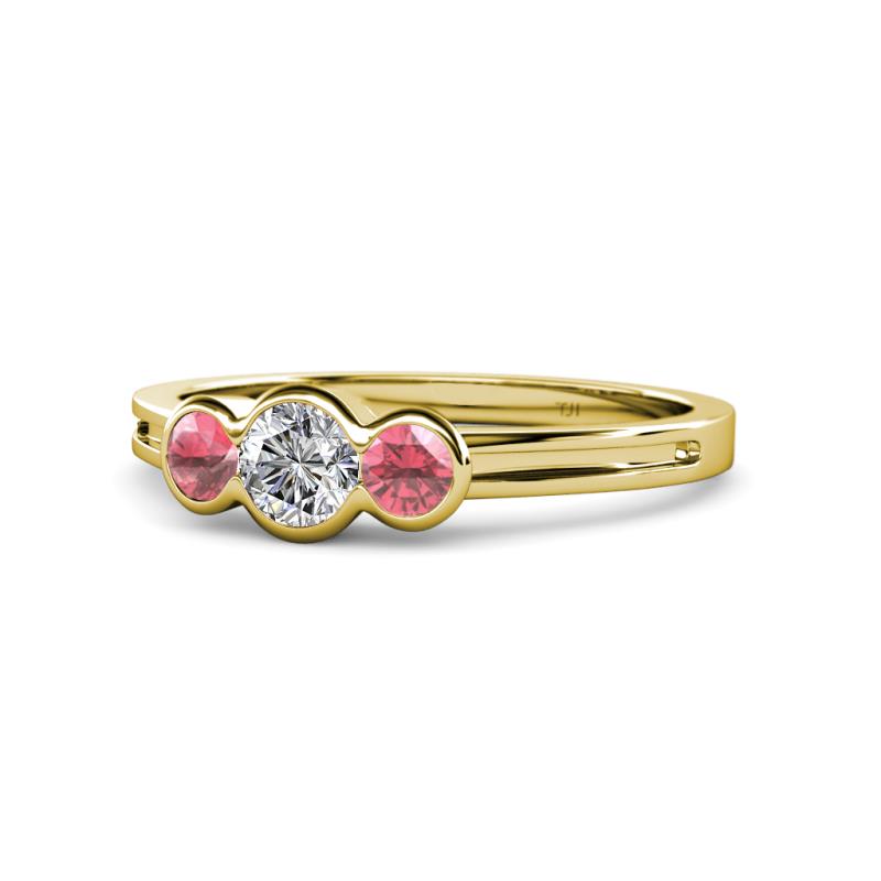 Irina 0.47 ctwLab Grown Diamond With Side Pink Tourmaline Three Stone Engagement Ring 