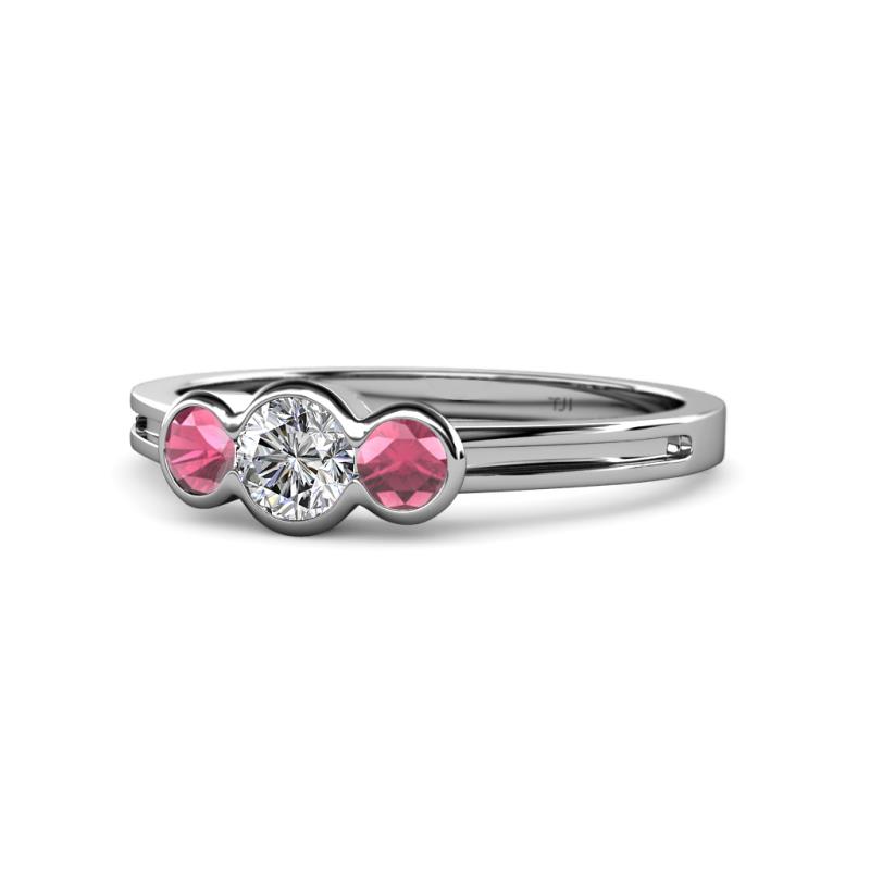 Irina 0.54 ctwLab Grown Diamond With Side Rhodolite Garnet Three Stone Engagement Ring 