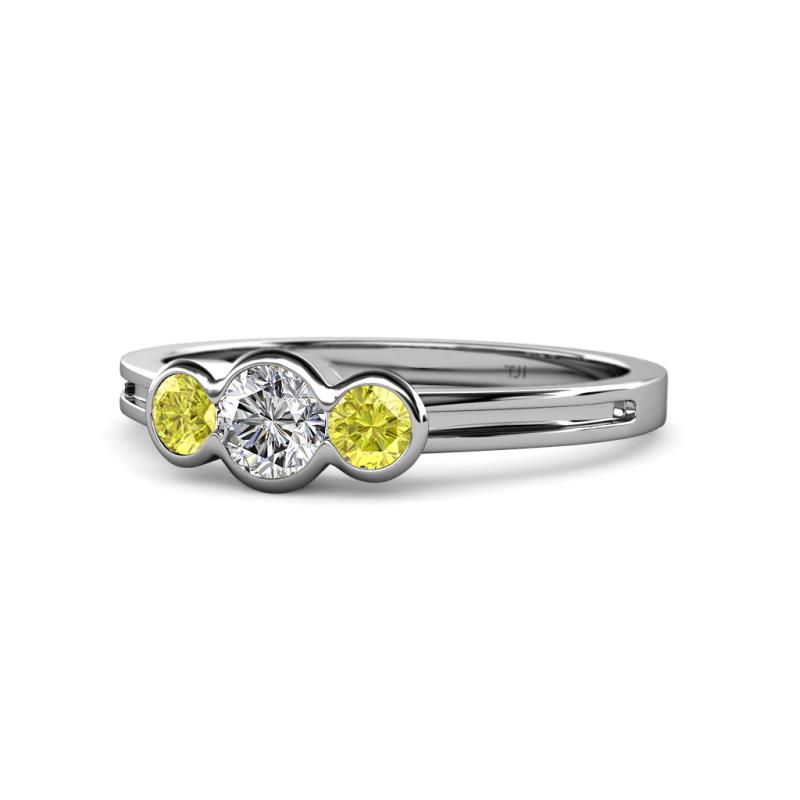 Irina 0.49 ctwLab Grown Diamond With Side Yellow Diamond Three Stone Engagement Ring 