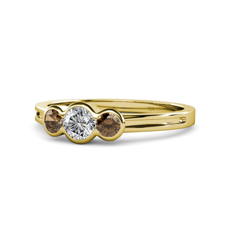 Irina 0.49 ctwLab Grown Diamond With Side Smoky Quartz Three Stone Engagement Ring 