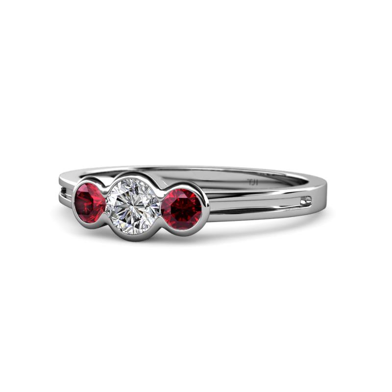 Irina 0.51 ctwLab Grown Diamond With Side Ruby Three Stone Engagement Ring 