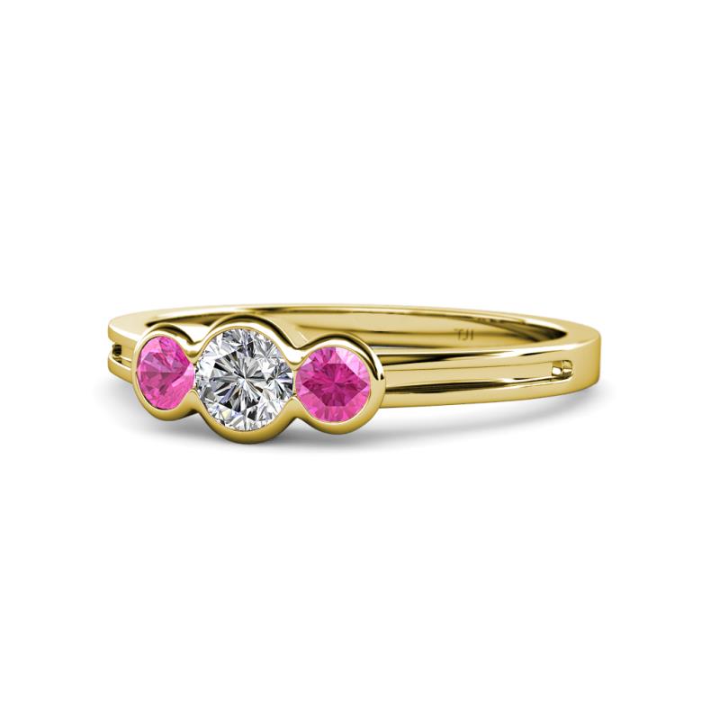 Irina 0.50 ctwLab Grown Diamond With Side Pink Sapphire Three Stone Engagement Ring 