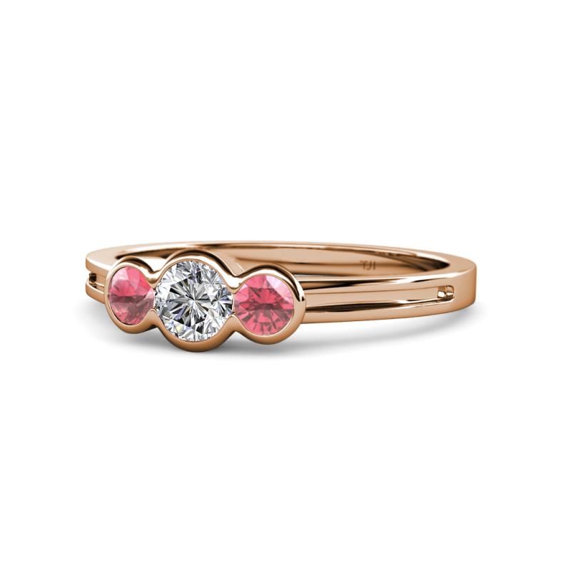 Irina 0.47 ctwLab Grown Diamond With Side Pink Tourmaline Three Stone Engagement Ring 