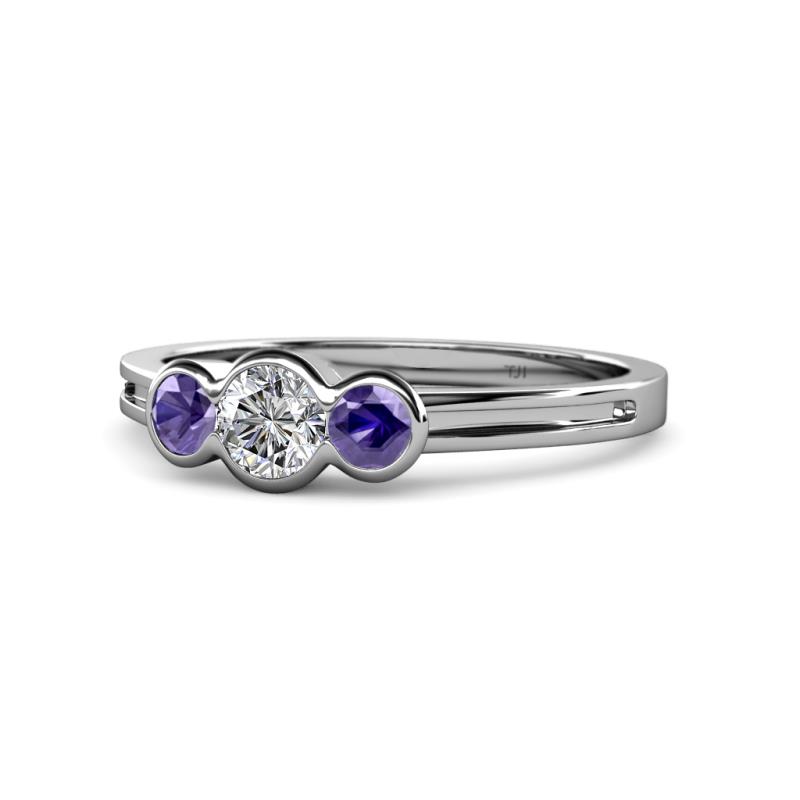 Irina 0.47 ctwLab Grown Diamond With Side Iolite Three Stone Engagement Ring 