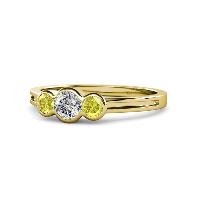 Irina 0.49 ctwLab Grown Diamond With Side Yellow Diamond Three Stone Engagement Ring 