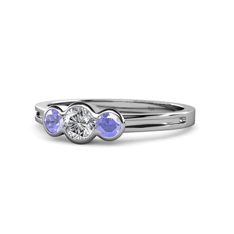 Irina 0.49 ctwLab Grown Diamond With Side Tanzanite Three Stone Engagement Ring 