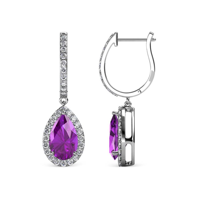 Ilona 1.64 ctw Amethyst Pear Shape (7x5 mm) with accented Diamond Halo Dangling Earrings 