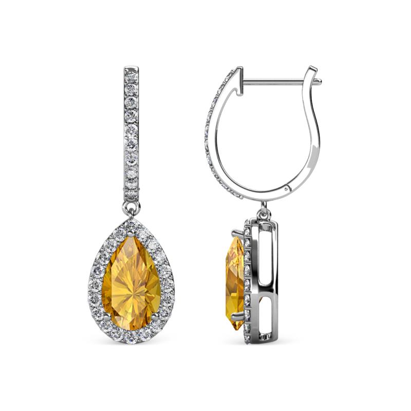 Ilona 1.64 ctw Citrine Pear Shape (7x5 mm) with accented Diamond Halo Dangling Earrings 