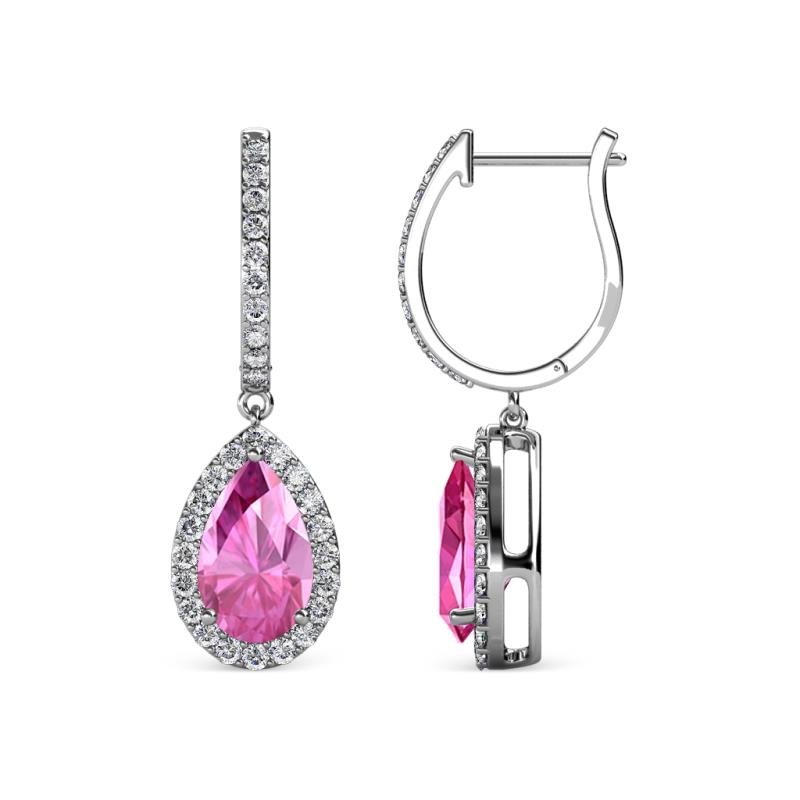 Ilona 2.14 ctw Pink Sapphire Pear Shape (7x5 mm) with accented Diamond Halo Dangling Earrings 