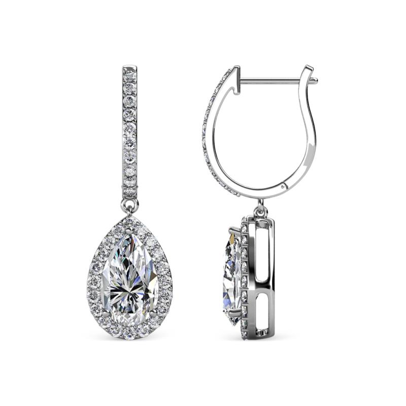 Ilona 1.84 ctw Diamond Pear Shape (7x5 mm) with accented Diamond Halo Dangling Earrings 