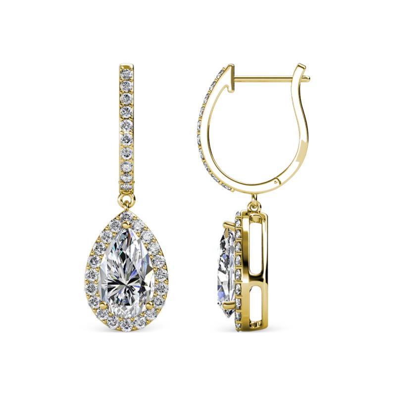 Ilona 1.84 ctw Diamond Pear Shape (7x5 mm) with accented Diamond Halo Dangling Earrings 