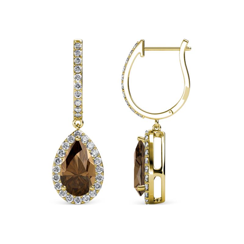 Ilona 1.64 ctw Smoky Quartz Pear Shape (7x5 mm) with accented Diamond Halo Dangling Earrings 