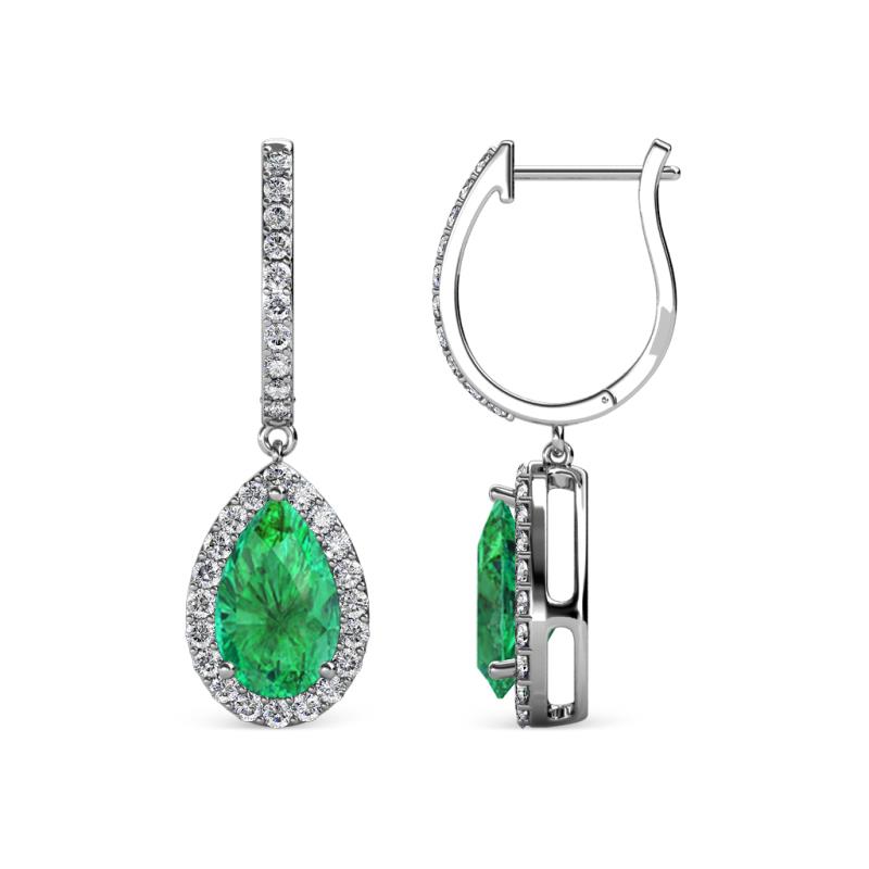 Ilona 1.94 ctw Emerald Pear Shape (7x5 mm) with accented Diamond Halo Dangling Earrings 