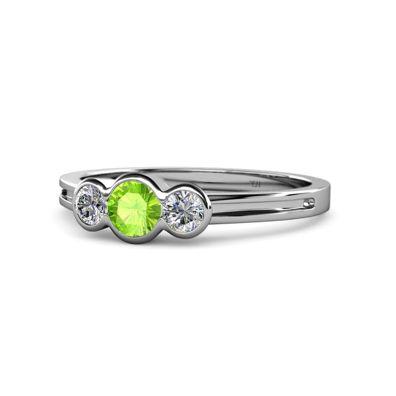 Irina Peridot and Lab Grown Diamond Three Stone Engagement Ring 