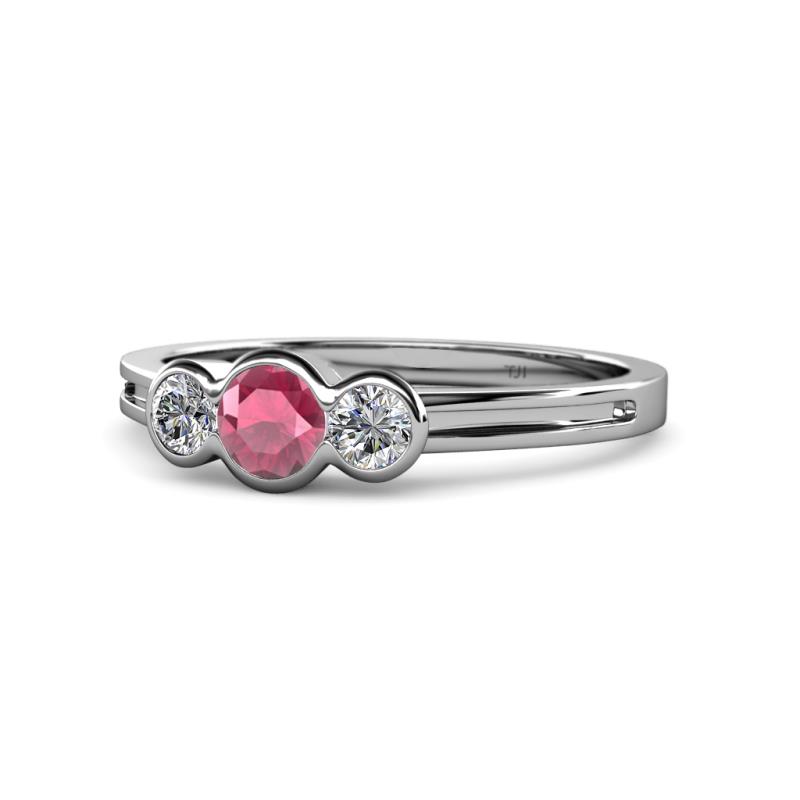Irina Rhodolite Garnet and Lab Grown Diamond Three Stone Engagement Ring 