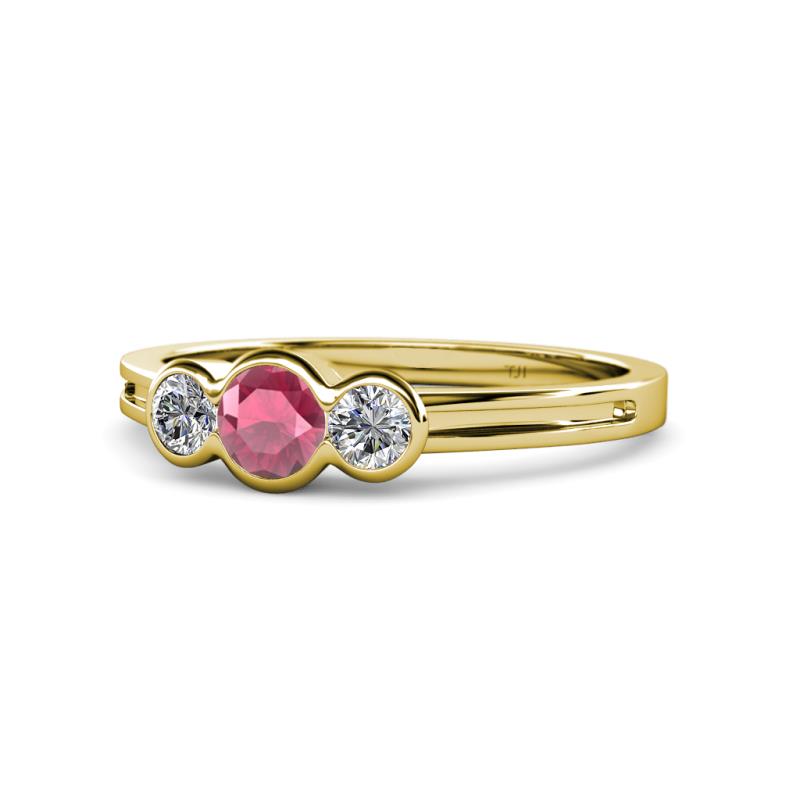 Irina Rhodolite Garnet and Lab Grown Diamond Three Stone Engagement Ring 