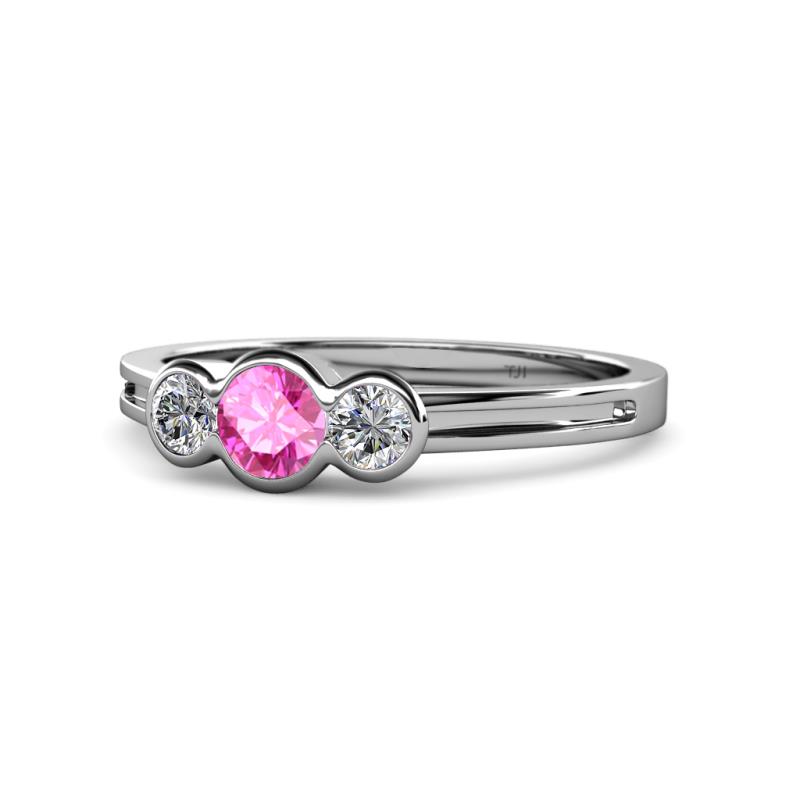Irina Pink Sapphire and Lab Grown Diamond Three Stone Engagement Ring 