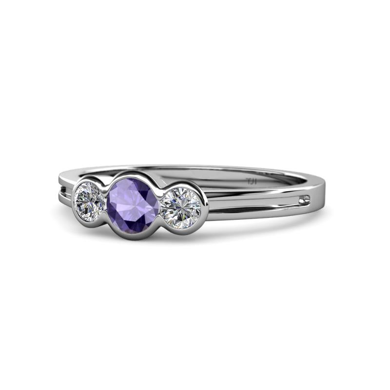 Irina Iolite and Lab Grown Diamond Three Stone Engagement Ring 