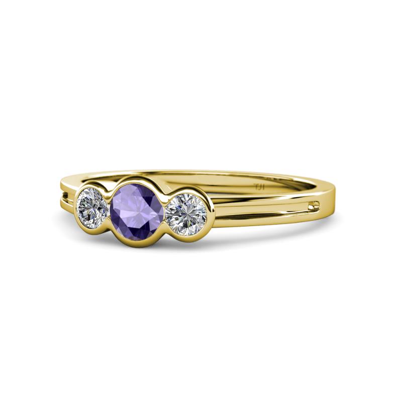 Irina Iolite and Lab Grown Diamond Three Stone Engagement Ring 