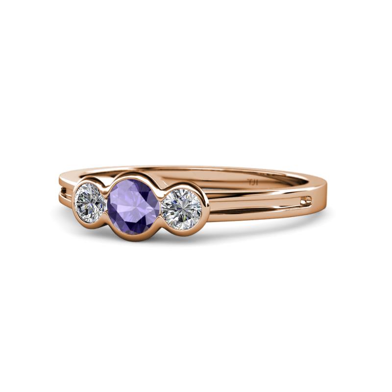 Irina Iolite and Lab Grown Diamond Three Stone Engagement Ring 