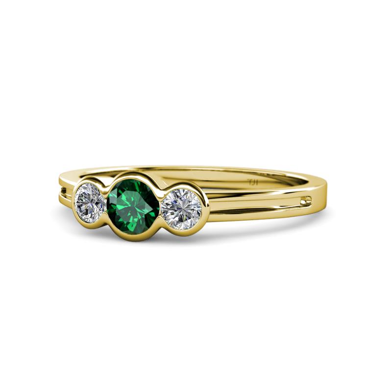 Irina Emerald and Lab Grown Diamond Three Stone Engagement Ring 