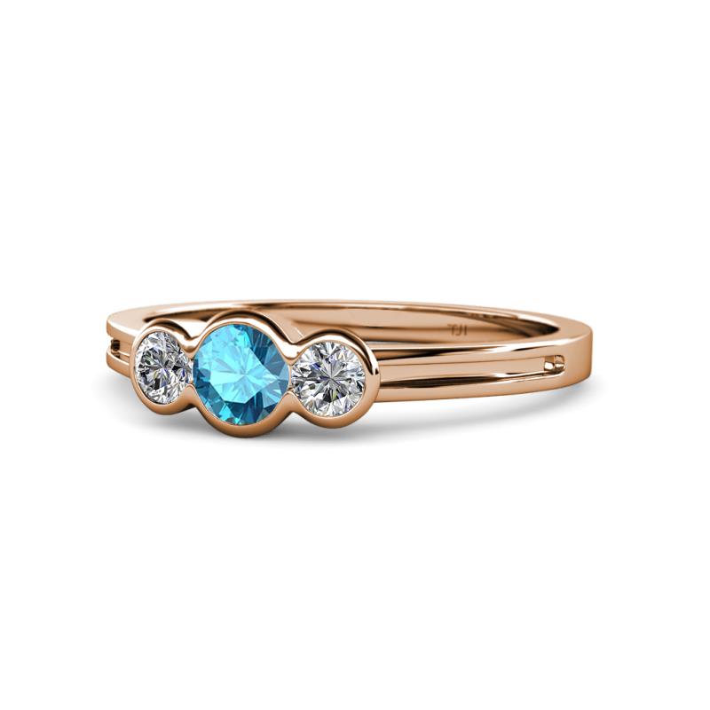 Irina London Blue Topaz and Lab Grown Diamond Three Stone Engagement Ring 