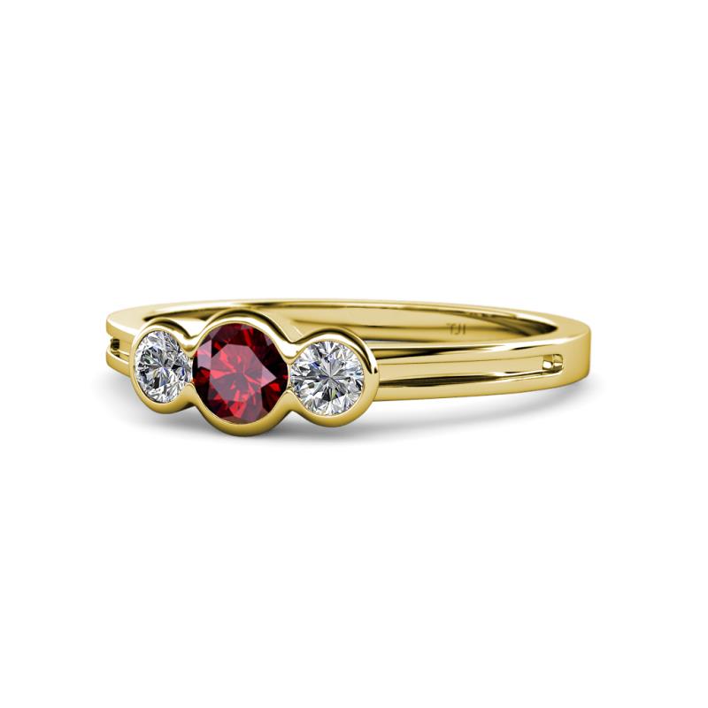 Irina Ruby and Lab Grown Diamond Three Stone Engagement Ring 