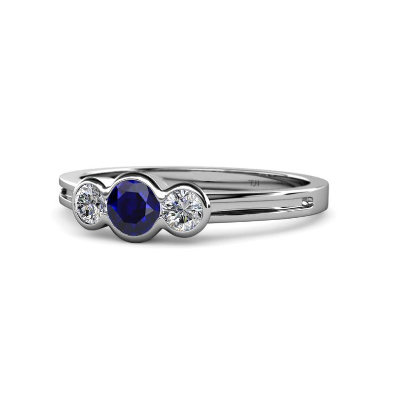 Irina Blue Sapphire and Lab Grown Diamond Three Stone Engagement Ring 
