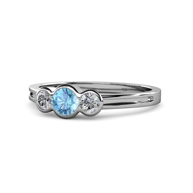 Irina Blue Topaz and Lab Grown Diamond Three Stone Engagement Ring 