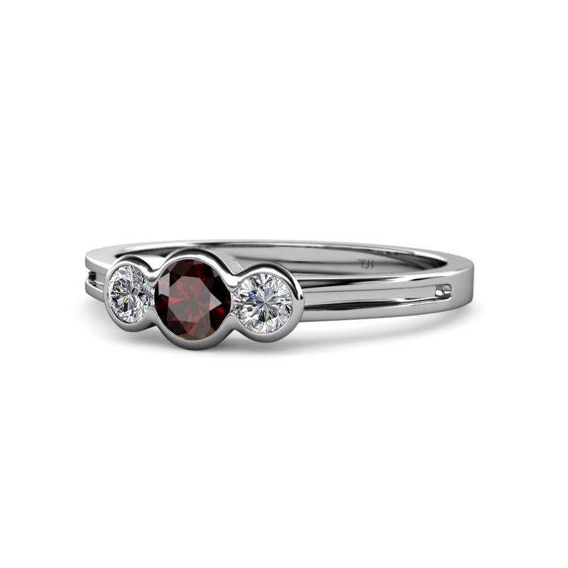 Irina Red Garnet and Lab Grown Diamond Three Stone Engagement Ring 