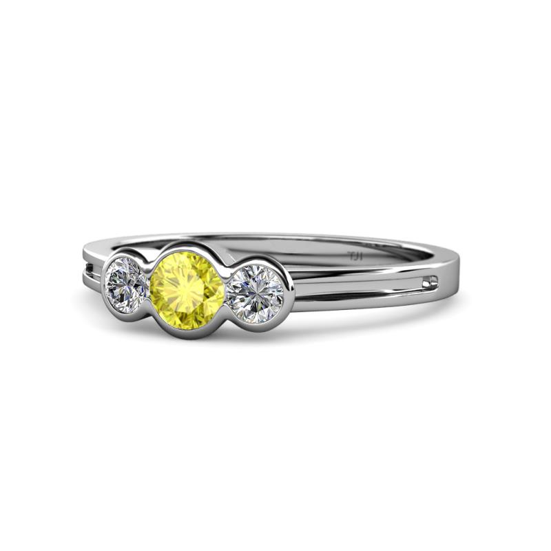 Irina Yellow Diamond and White Lab Grown Diamond Three Stone Engagement Ring 