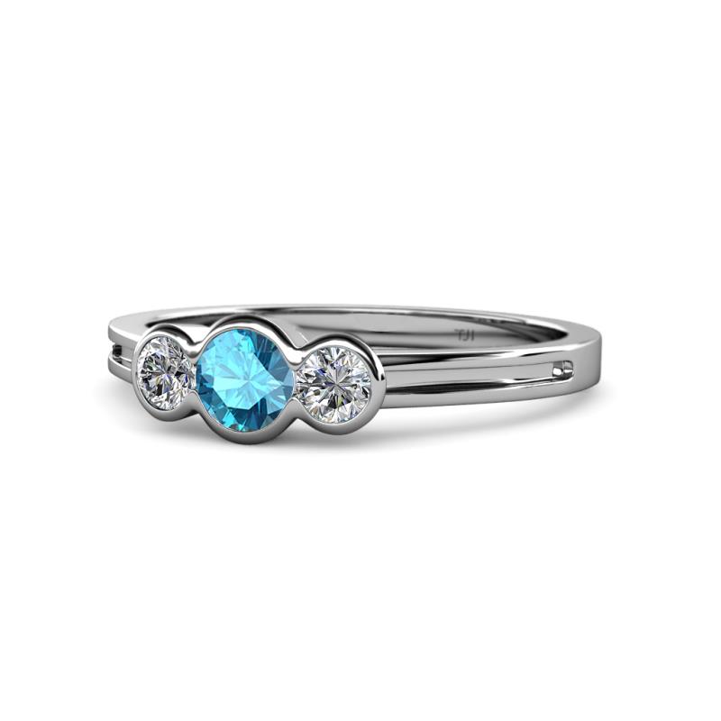 Irina London Blue Topaz and Lab Grown Diamond Three Stone Engagement Ring 