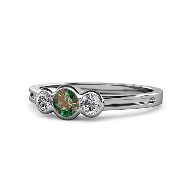 Irina Created Alexandrite and Lab Grown Diamond Three Stone Engagement Ring 