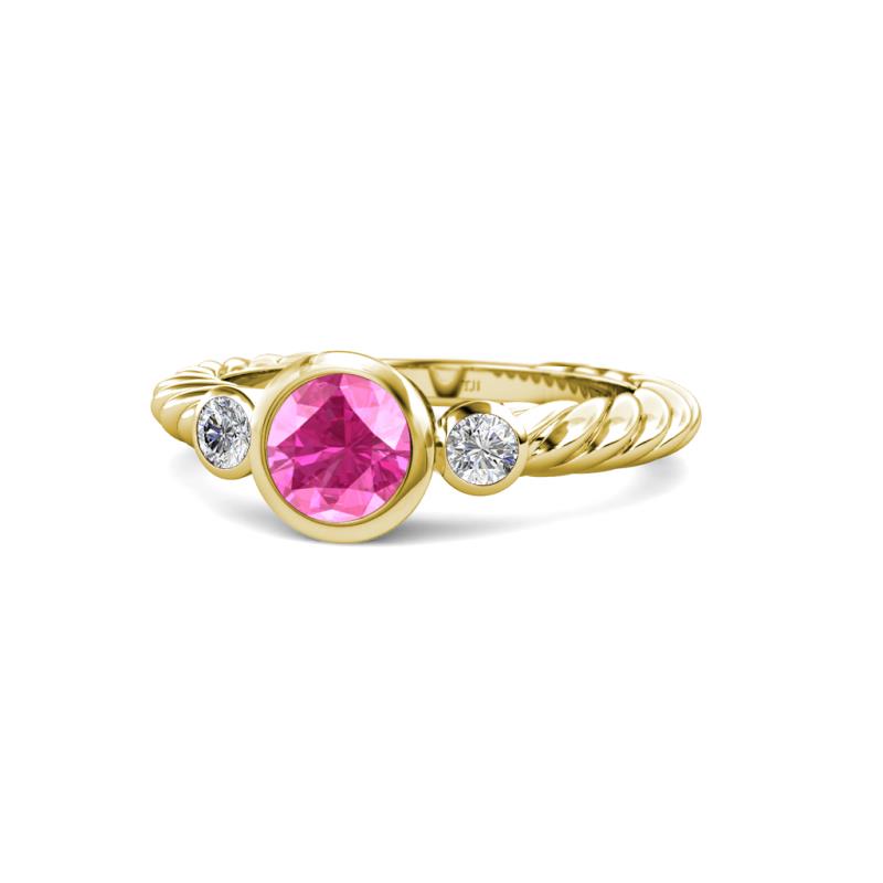 Azalea Pink Sapphire and Lab Grown Diamond Three Stone Engagement Ring 