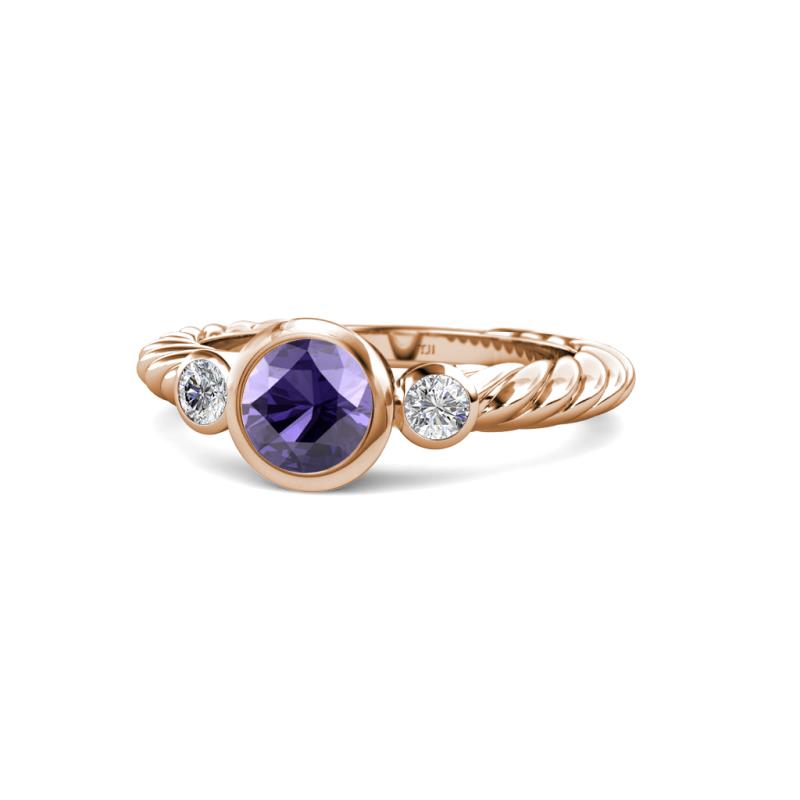 Azalea Iolite and Lab Grown Diamond Three Stone Engagement Ring 