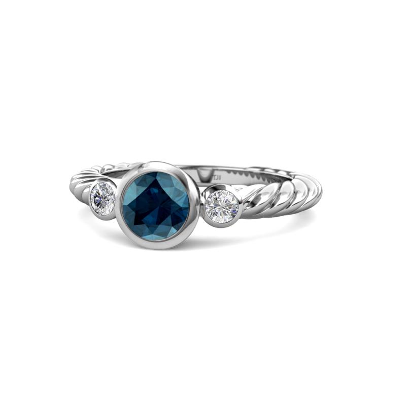 Azalea Blue Diamond and White Lab Grown Diamond Three Stone Engagement Ring 