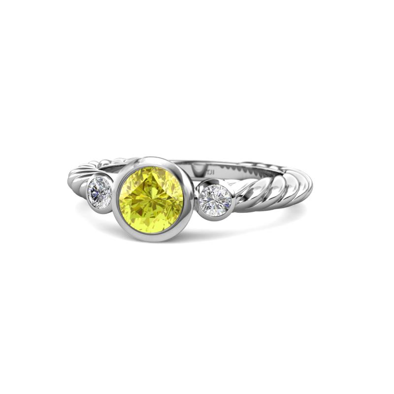Azalea Yellow Diamond and White Lab Grown Diamond Three Stone Engagement Ring 