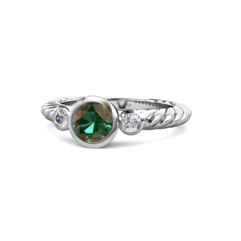 Azalea Lab Created Alexandrite and Lab Grown Diamond Three Stone Engagement Ring 