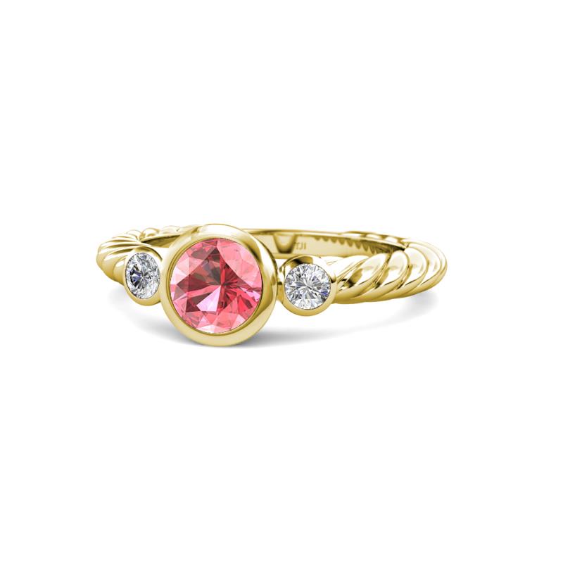 Azalea Pink Tourmaline and Lab Grown Diamond Three Stone Engagement Ring 