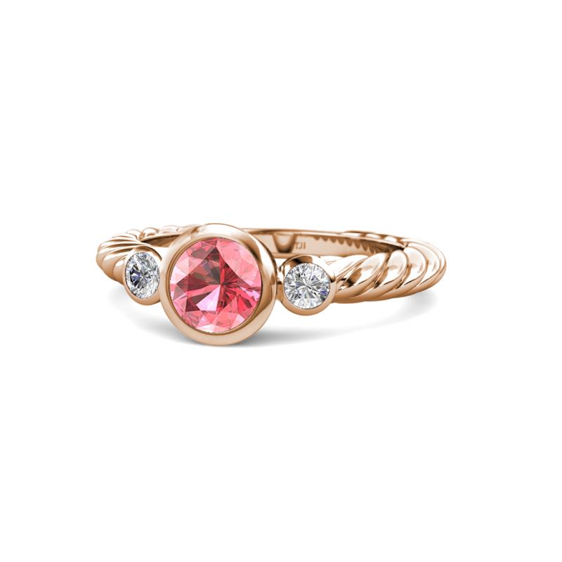 Azalea Pink Tourmaline and Lab Grown Diamond Three Stone Engagement Ring 