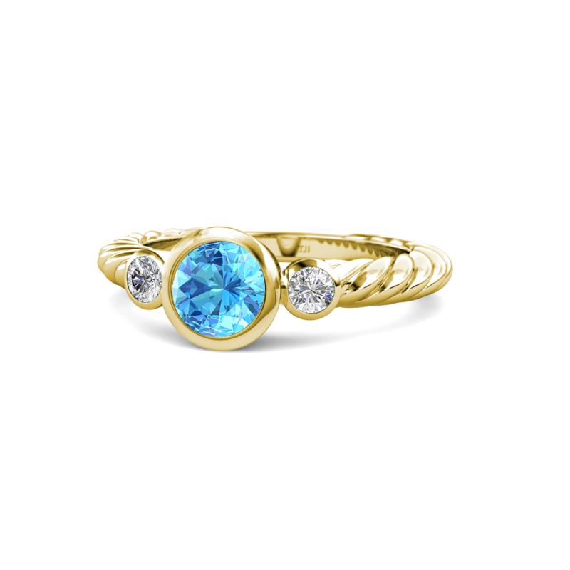 Azalea Blue Topaz and Lab Grown Diamond Three Stone Engagement Ring 