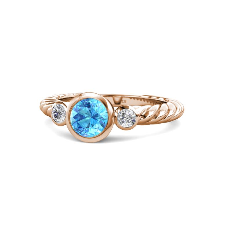 Azalea Blue Topaz and Lab Grown Diamond Three Stone Engagement Ring 