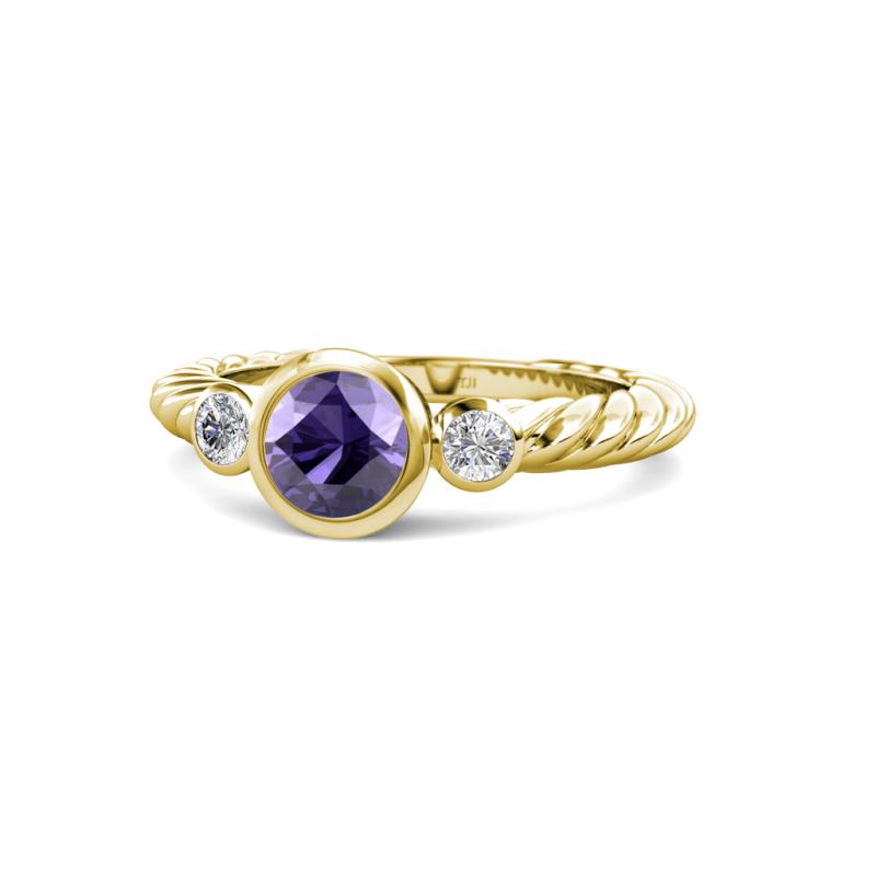Azalea Iolite and Lab Grown Diamond Three Stone Engagement Ring 