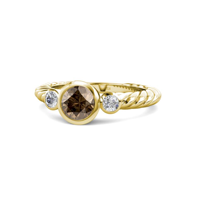 Azalea Smoky Quartz and Lab Grown Diamond Three Stone Engagement Ring 