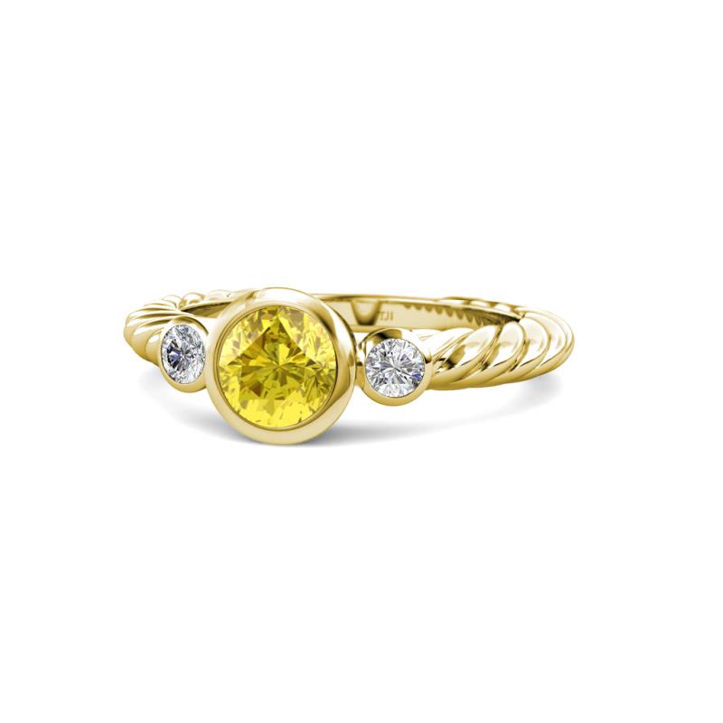 Azalea Yellow Sapphire and Lab Grown Diamond Three Stone Engagement Ring 
