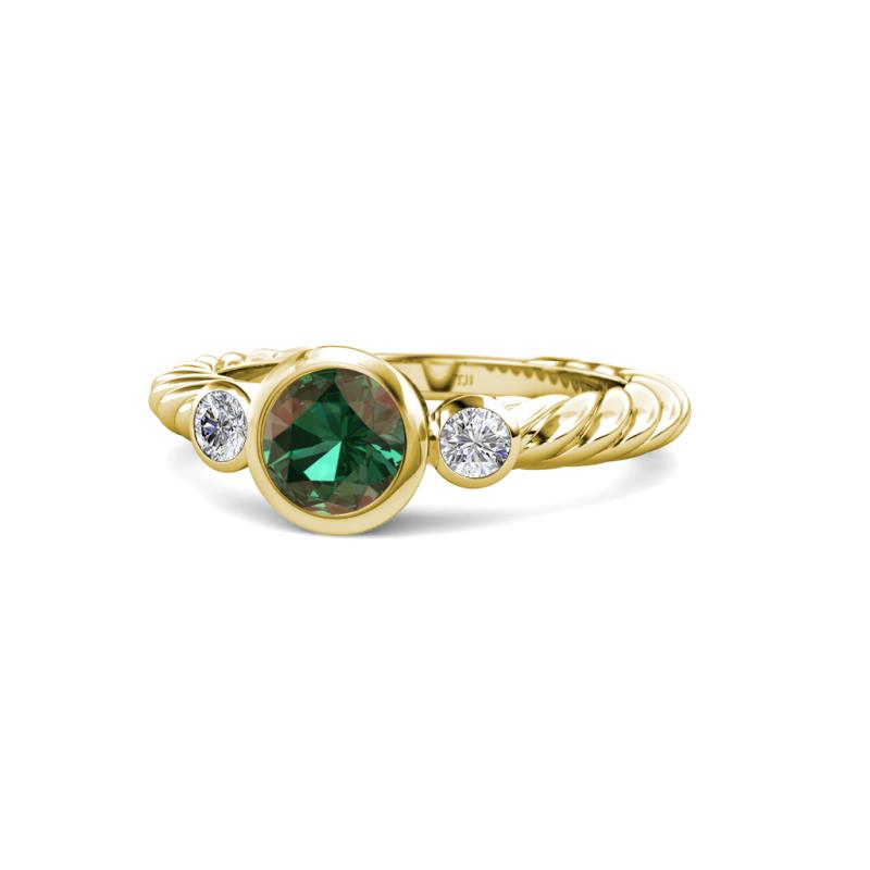 Azalea Lab Created Alexandrite and Lab Grown Diamond Three Stone Engagement Ring 