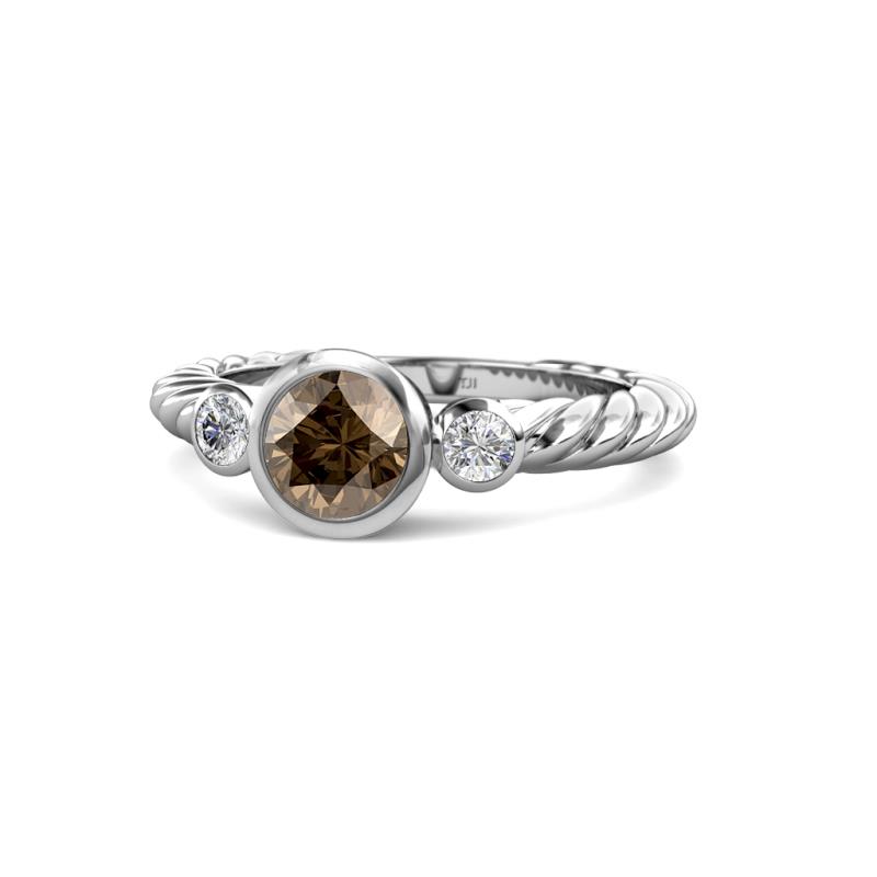 Azalea Smoky Quartz and Lab Grown Diamond Three Stone Engagement Ring 